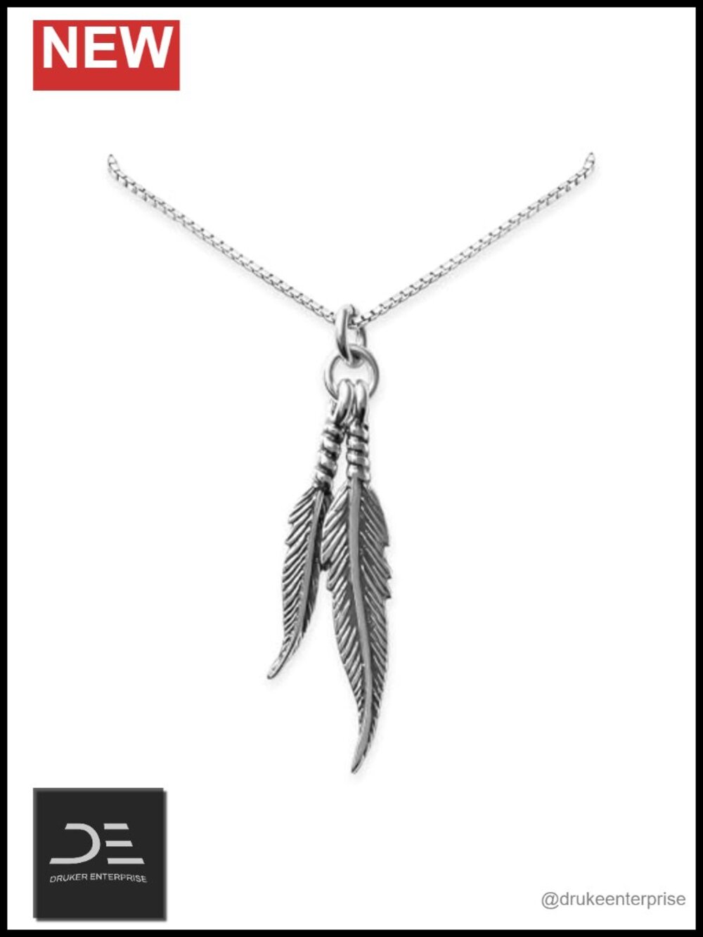 Sterling Silver Double Feather Pendant Necklace Boho Oxidized Jewelry Gift